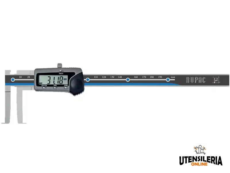 Professionale Calibro Rupac digitale IP40 in acciaio INOX per cave interne contatti piatti, misura 140mm