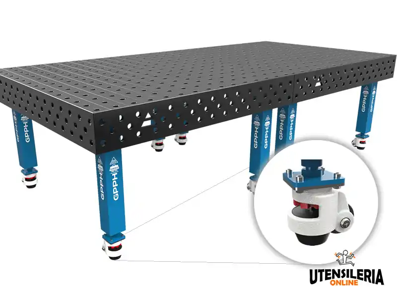 Banco per saldatura con ruote SteelMax GPPH in acciaio rinforzato 3x1,48mt fori 28mm Pagamento Sicuro