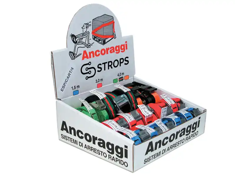 Promozione Esclusiva Espositore da banco Strops con cinghie di ancoraggio in poliestere per carichi leggeri (26pz)