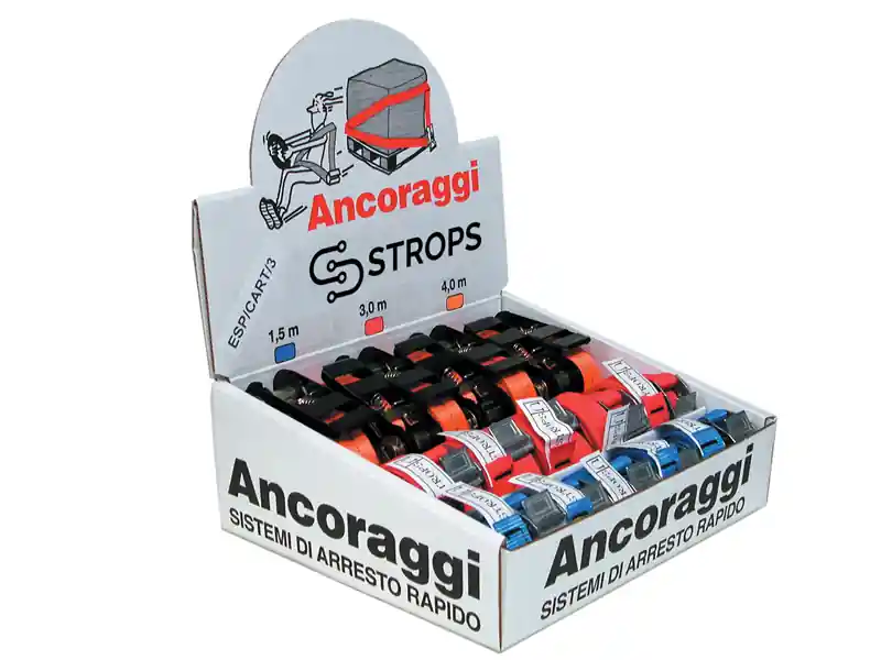 Super Prezzo Espositore da banco Strops con cinghie di ancoraggio con fibbie e mini cricchetti (27pz)