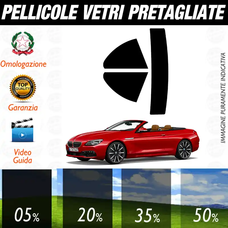 Saldi Bmw Serie 6 Cabrio dal 2011 ad OGGI Pellicole Oscuramento Vetri Posteriori Auto Pre Tagliate a Misura