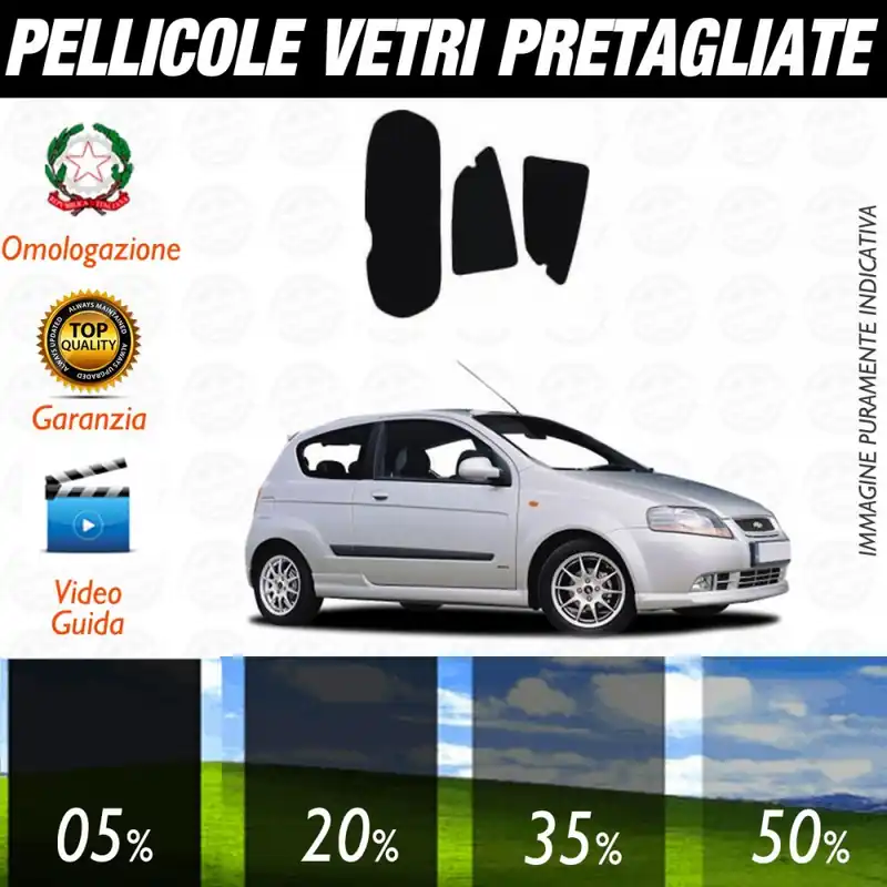 Chevrolet Kalos 3P dal 2005 al 2008 Pellicole Oscuramento Vetri Posteriori Auto Pre Tagliate a Misura Compra Adesso