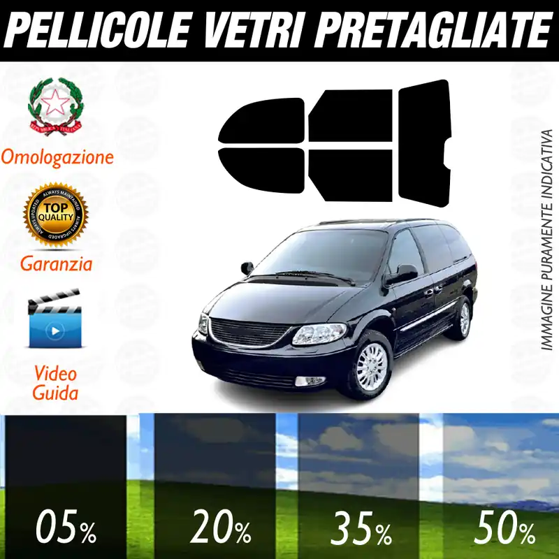 Nuova Collezione Chrysler Gran Voyager dal 2001 al 2008 Pellicole Oscuramento Vetri Posteriori Auto Pre Tagliate a Misura