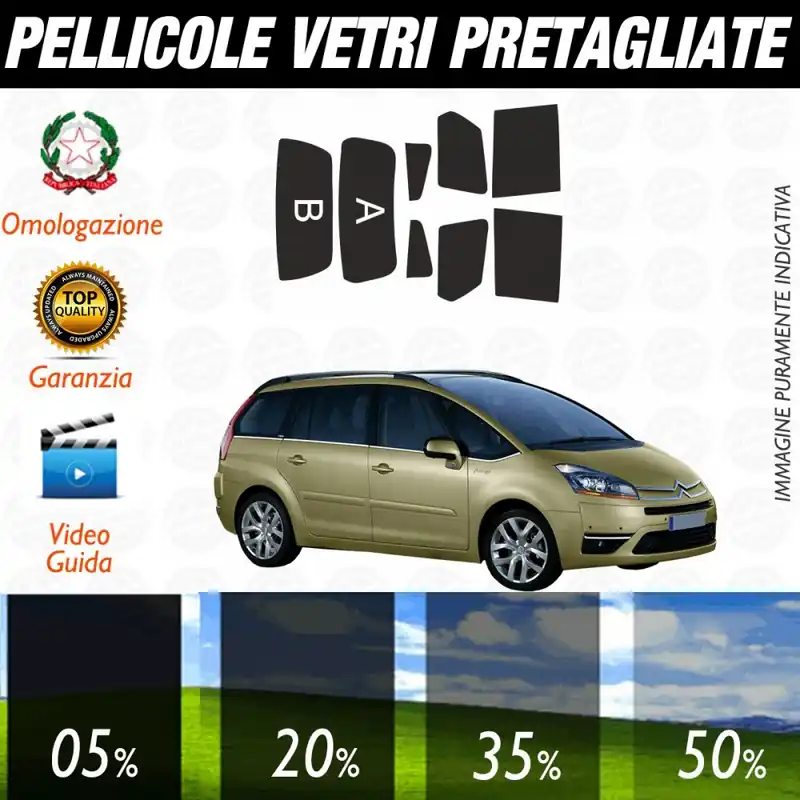 Novità Citroen C4 Gran Picasso dal 2006 al 2013 Pellicole Oscuramento Vetri Posteriori Auto Pre Tagliate a Misura