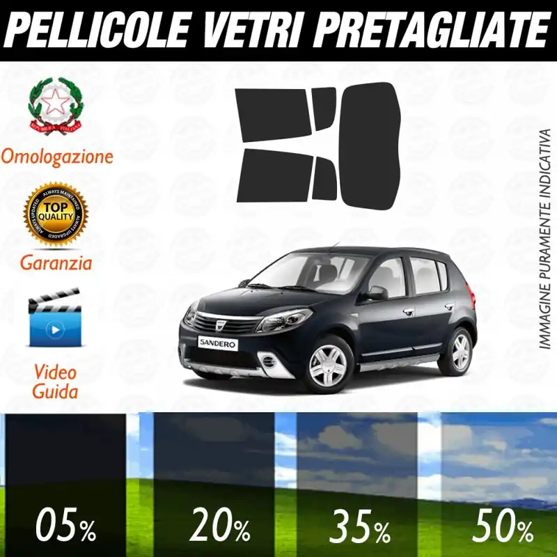 Dacia Sandero 5P dal 2008 al 2012 Pellicole Oscuramento Vetri Posteriori Auto Pre Tagliate a Misura Offerta