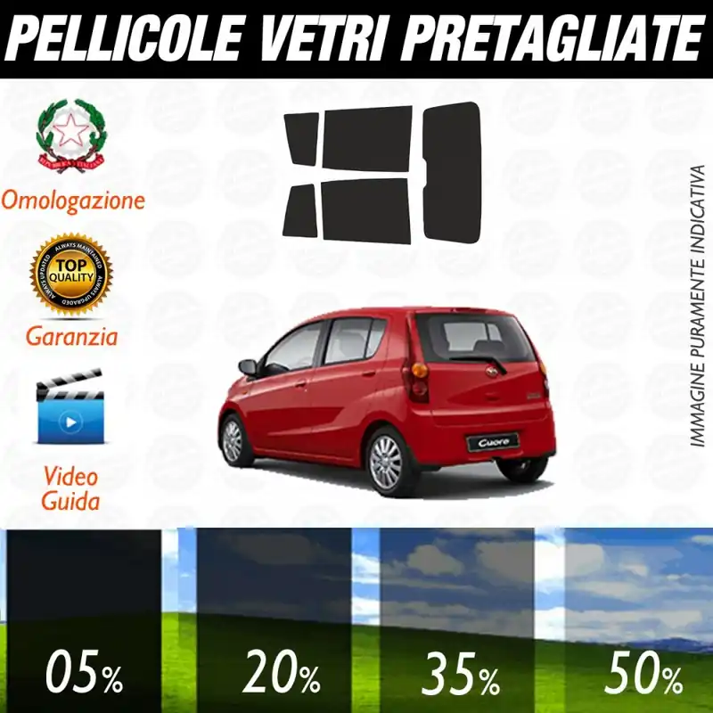 Daihatsu Cuore 5P dal 2006 ad OGGI Pellicole Oscuramento Vetri Posteriori Auto Pre Tagliate a Misura Subito Disponibile
