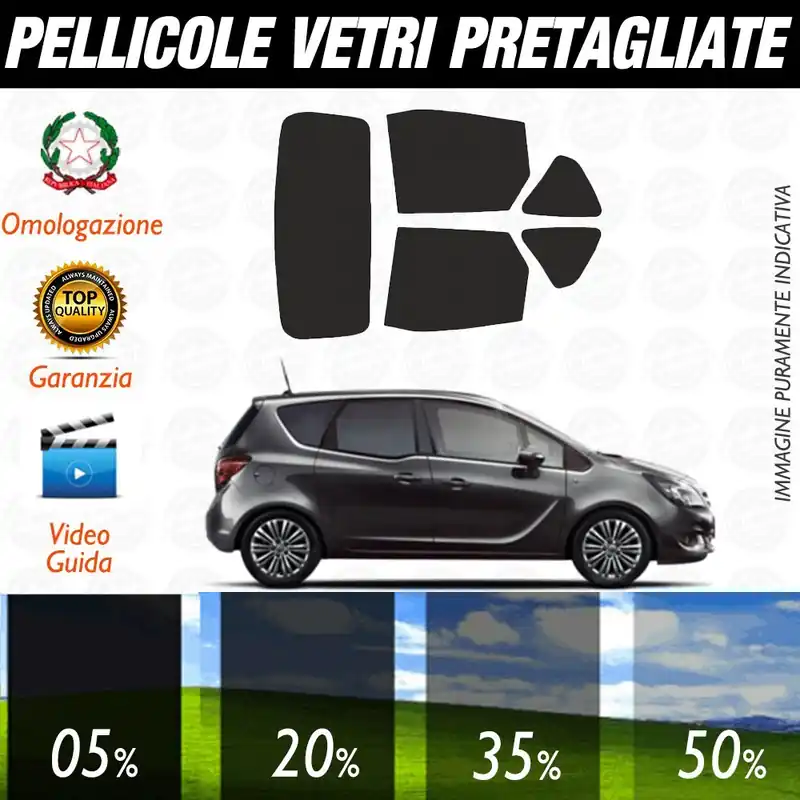 Opel Meriva dal 2010 al 2014 Pellicole Oscuramento Vetri Auto Pre Tagliate a Misura Tint Consegna Rapida