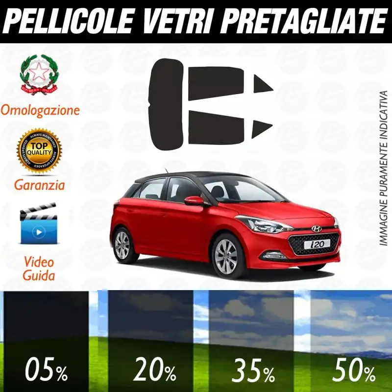 Hyundai I20 5P dal 2015 ad OGGI Pellicole Oscuramento Vetri Posteriori Auto Pre Tagliate a Misura Compra Oggi Stesso
