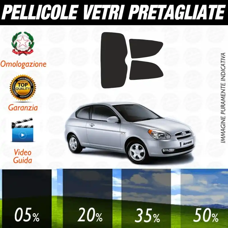 Hyundai Accent 3P dal 2007 ad OGGI Pellicole Oscuramento Vetri Posteriori Auto Pre Tagliate a Misura Ultimissimo Modello