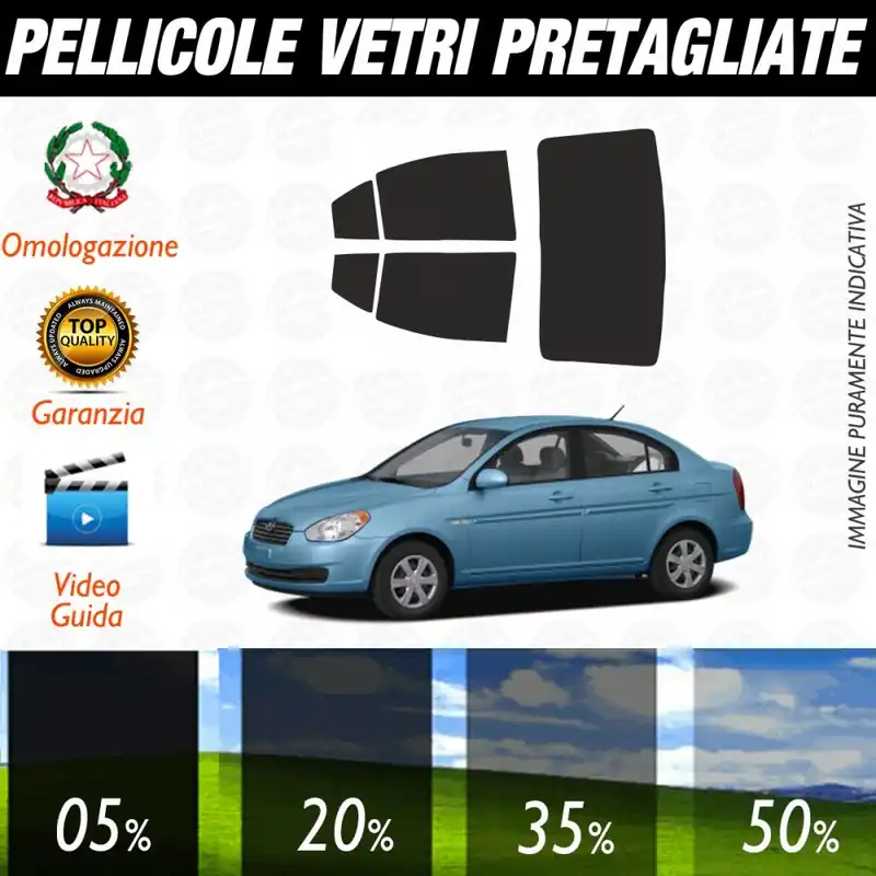 Consegna Rapida Hyundai Accent Berlina dal 2007 ad OGGI Pellicole Oscuramento Vetri Posteriori Auto Pre Tagliate a Misura