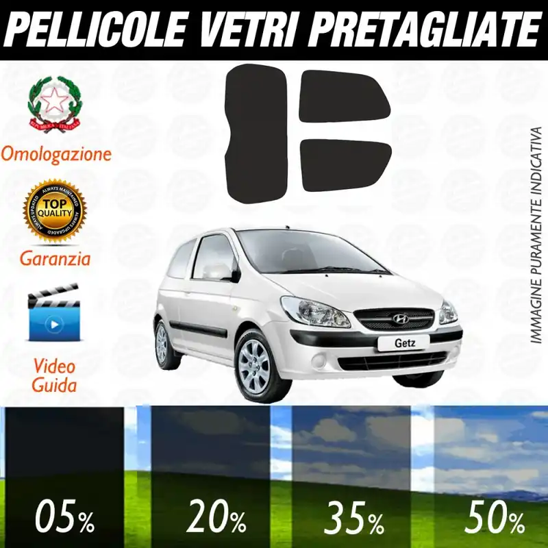 Hyundai Getz 3P dal 2002 al 2006 Pellicole Oscuramento Vetri Posteriori Auto Pre Tagliate a Misura Consegna Rapida