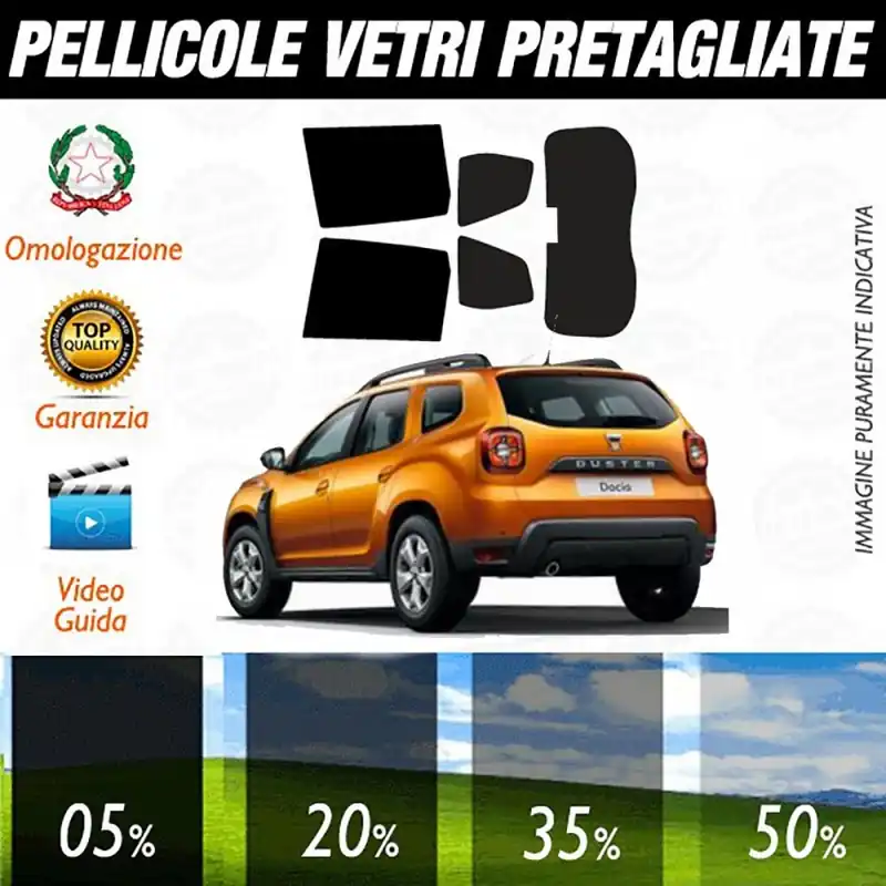 Dacia Duster 5P dal 2018 ad OGGI Pellicole Oscuramento Vetri Posteriori Auto Pre Tagliate a Misura Ultime Pezzi