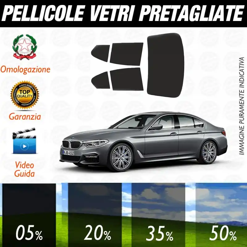 Compra Online Bmw Serie 5 Berlina dal 2017 ad OGGI Pellicole Oscuramento Vetri Posteriori Auto Pre Tagliate a Misura con Plotter