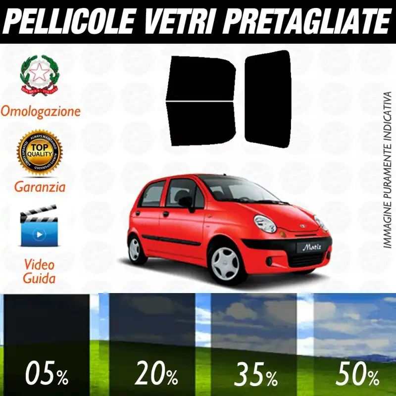 Reso Gratuito Chevrolet Matiz dal 2001 al 2006 Pellicole Oscuramento Vetri Posteriori Auto Pre Tagliate a Misura