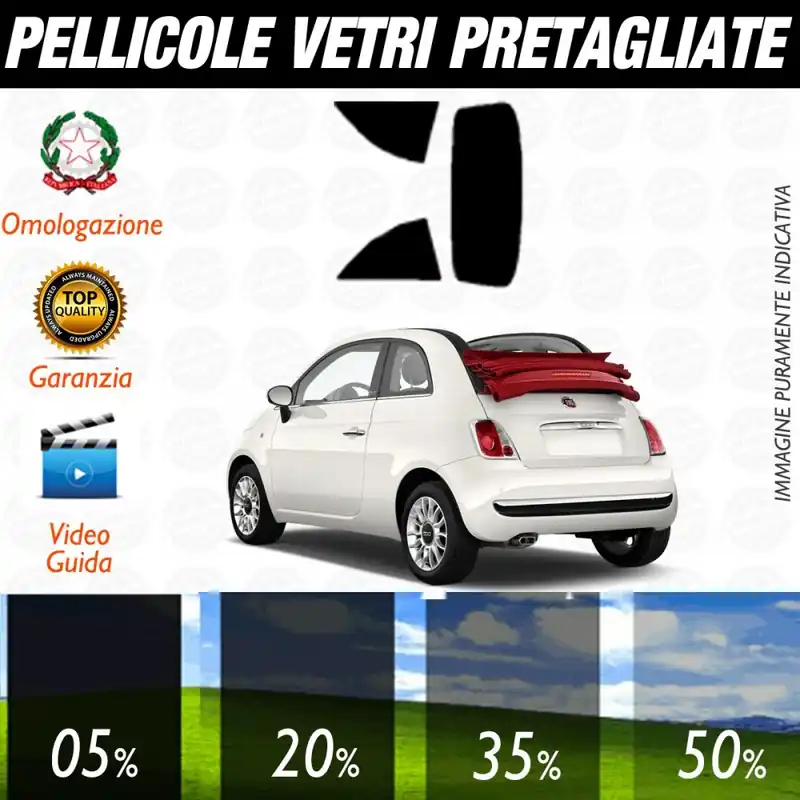 Fiat 500 C dal 2009 ad OGGI Pellicole Oscuramento Vetri Auto Pre Tagliate a Misura Affare