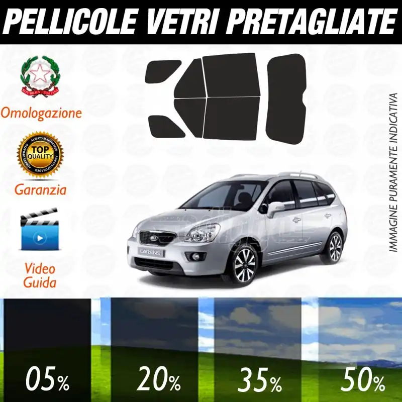 Professionale Kia Carens dal 2006 al 2012 Pellicole Oscuramento Vetri Auto Pre Tagliate a Misura