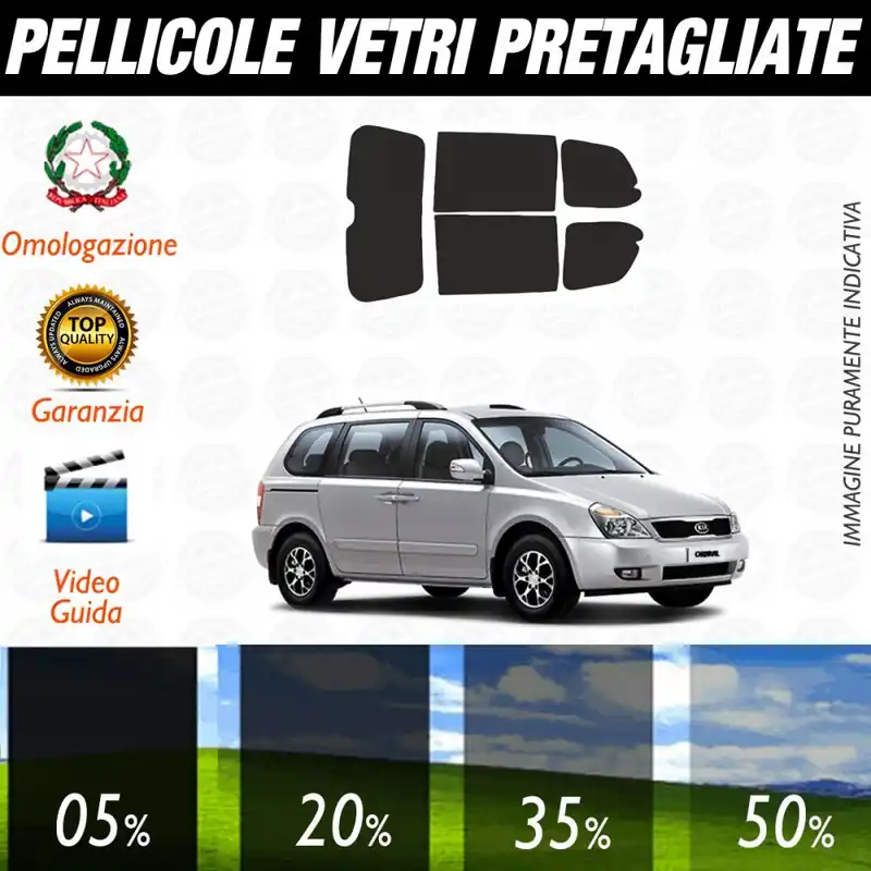 Promozione Esclusiva Kia Carnival dal 2007 ad OGGI Pellicole Oscuramento Vetri Auto Pre Tagliate a Misura