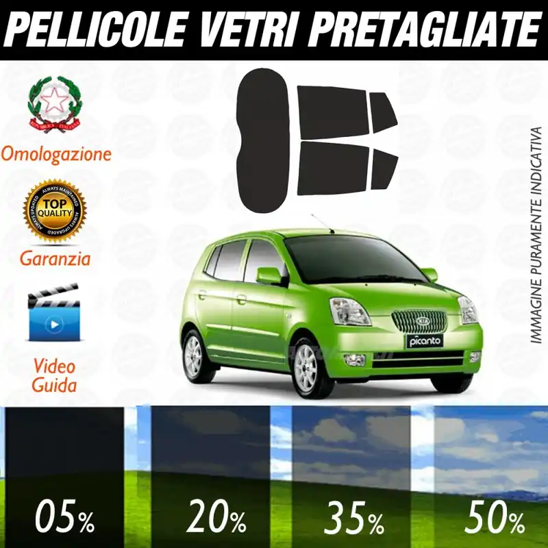 Consegna Rapida Kia Picanto dal 2004 al 2006 Pellicole Oscuramento Vetri Auto Pre Tagliate a Misura