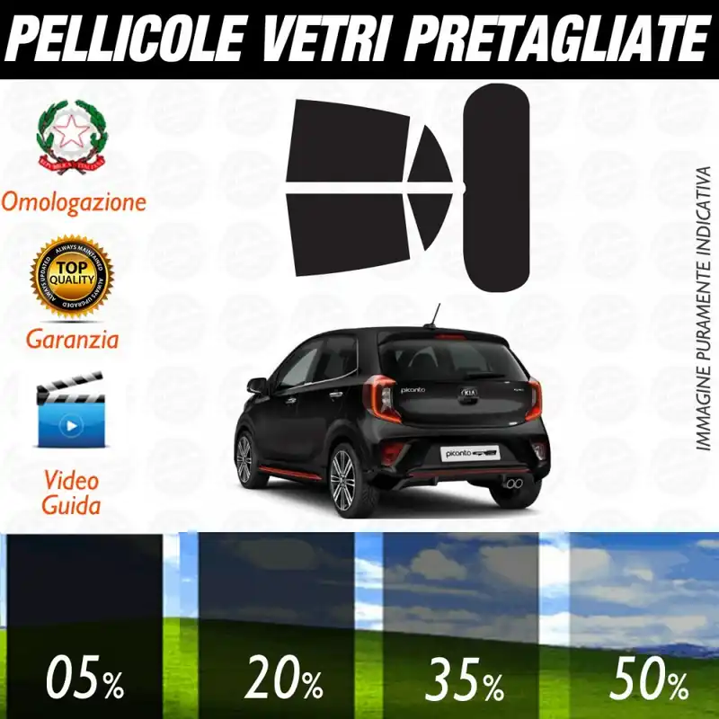 Professionale Kia Picanto 5P dal 2017 ad OGGI Pellicole Oscuramento Vetri Auto Pre Tagliate a Misura