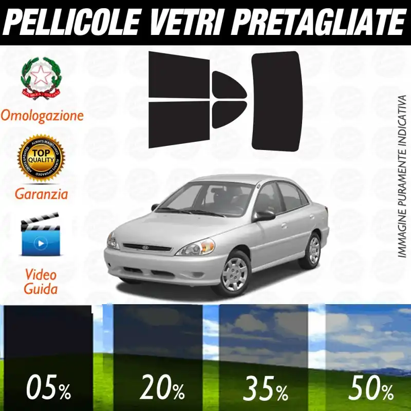 Kia Rio dal 2002 al 2004 Pellicole Oscuramento Vetri Auto Pre Tagliate a Misura Prezzo Basso