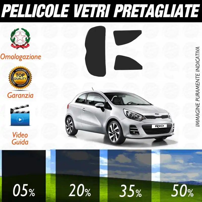 Prezzo Scontato Kia Rio 3P dal 2012 ad OGGI Pellicole Oscuramento Vetri Auto Pre Tagliate a Misura