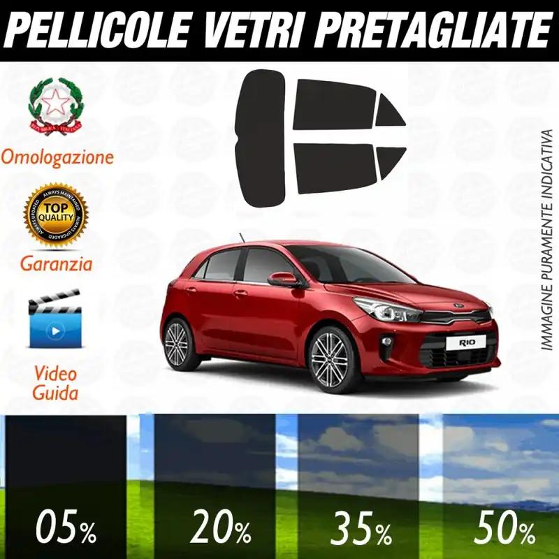 Nuova Collezione Kia Rio 5P dal 2017 ad OGGI Pellicole Oscuramento Vetri Auto Pre Tagliate a Misura