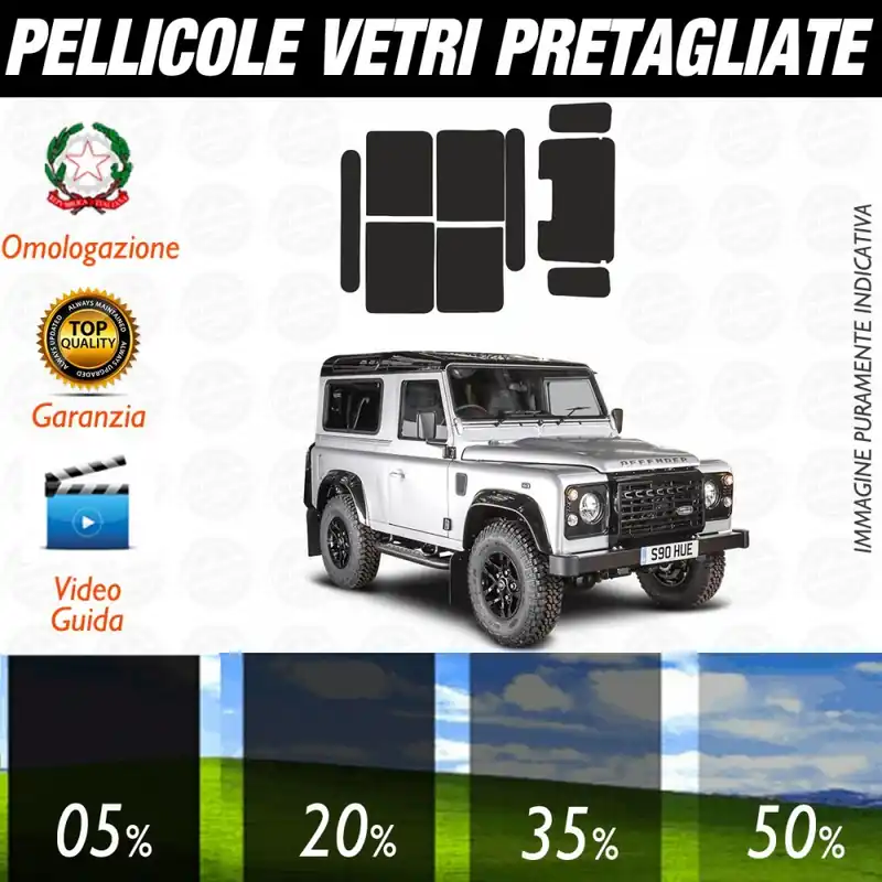 Land Rover Defender 2P dal 2003 al 2009 Pellicole Oscuramento Vetri Auto Pre Tagliate a Misura Offerta Lampo