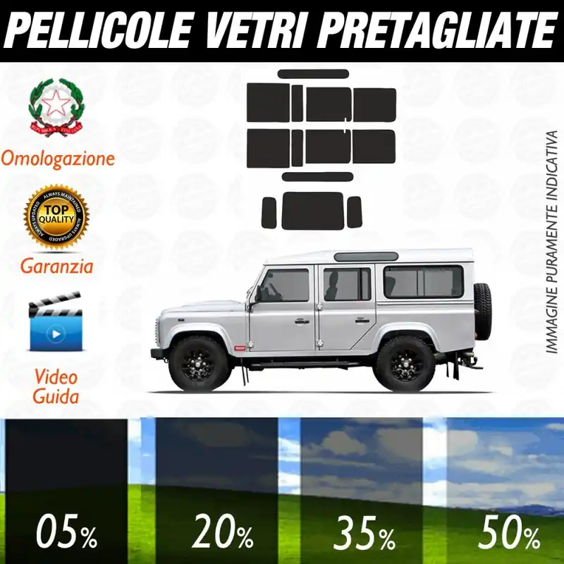 Sconto Land Rover LR Defender SW110 dal 1994 al 2009 Pellicole Oscuramento Vetri Auto Pre Tagliate a Misura