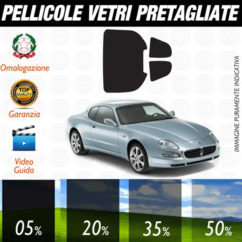 Maserati Coupè dal 2002 al 2007 Pellicole Oscuramento Vetri Auto Pre Tagliate a Misura Consegna Rapida