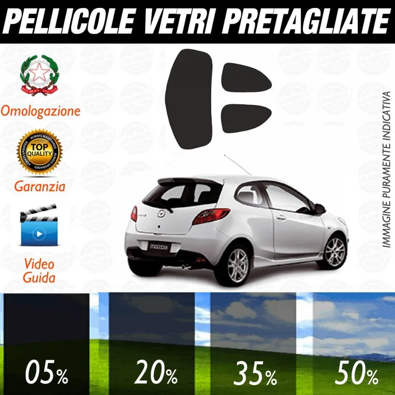 Offerta Limitata Mazda 2 3P dal 2009 al 2014 Pellicole Oscuramento Vetri Auto Pre Tagliate a Misura