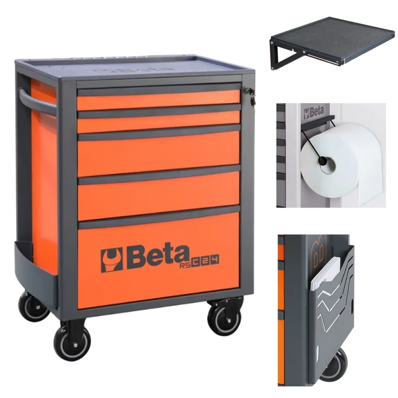 Beta carrello arancio RSC24 5 cassetti con porta carta, porta documenti e mensola Spedizione Espresso