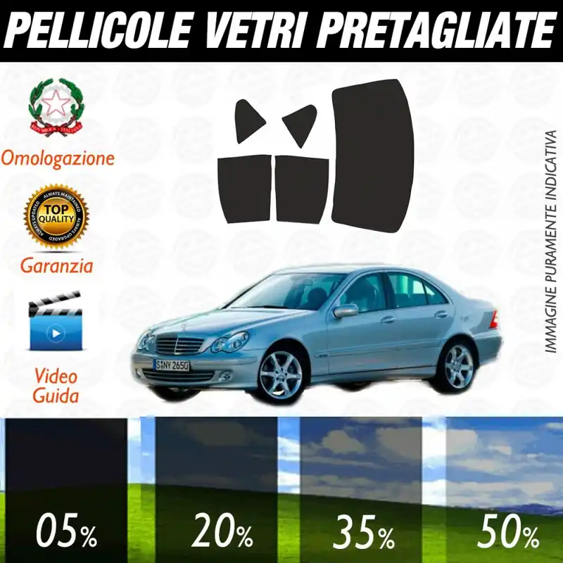 Mercedes Classe C Berlina dal 2000 al 2007 Pellicole Oscuramento Vetri Auto Pre Tagliate a Misura Posteriore Compra Oggi Stesso