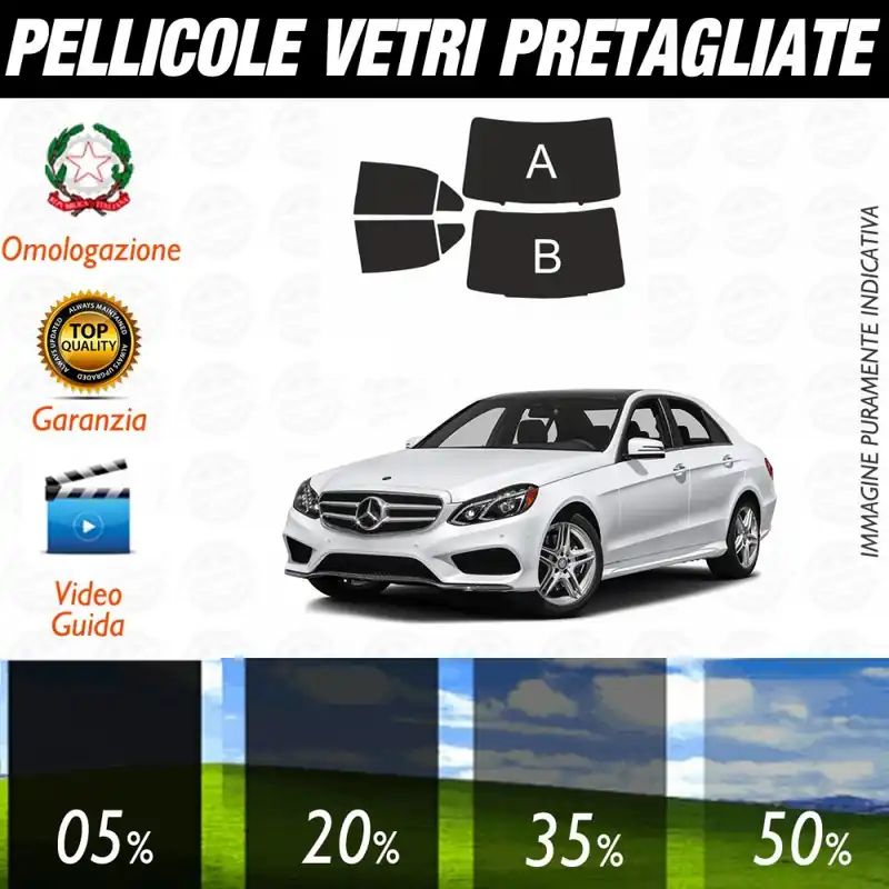 Mercedes Classe E Berlina 250 dal 2014 al 2016 Pellicole Oscuramento Vetri Auto Pre Tagliate a Misura Posteriore Promo Stagionale