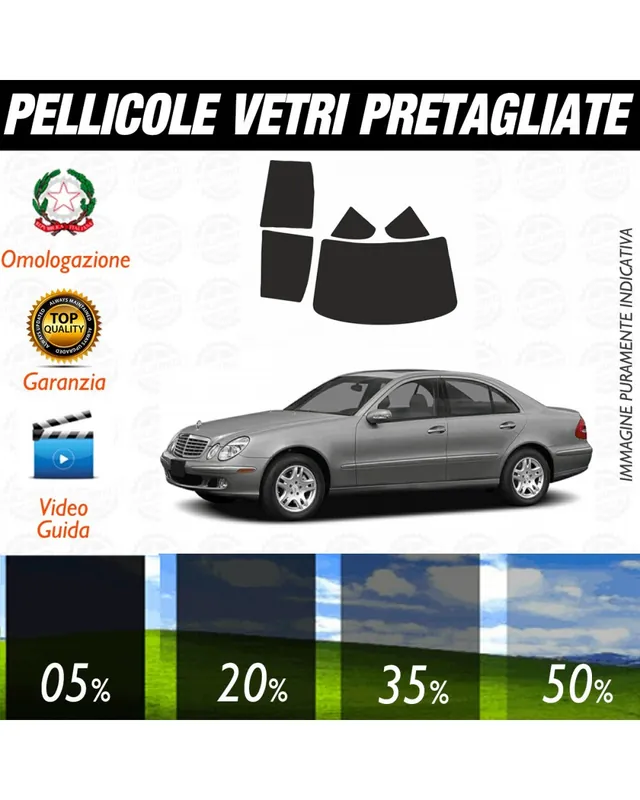 Mercedes Classe E Berlina dal 2002 al 2006 Pellicole Oscuramento Vetri Auto Pre Tagliate a Misura Posteriore Ultimissimo Modello