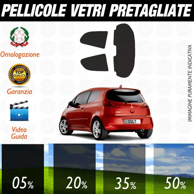 Spedizione Espresso Mitsubishi Colt 3P dal 2004 al 2008 Pellicole Oscuramento Vetri Auto Pre Tagliate a Misura Posteriore
