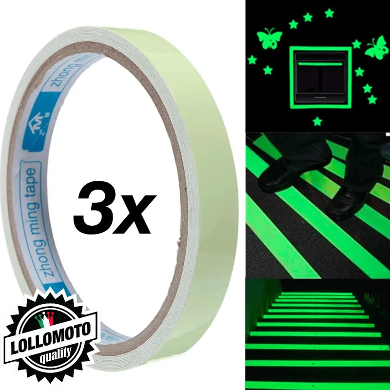 Super Prezzo 3x Rotoli Adesivi luminosi Nastro da 1cm x 10mt Fluo Adesivi Auto Moto Tuning Sicurezza Fluorescente
