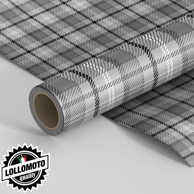 Economico Pellicola QUADRATI SCOZZESE GREY Pellicola Car Wrapping Adesiva Rivestimento Auto