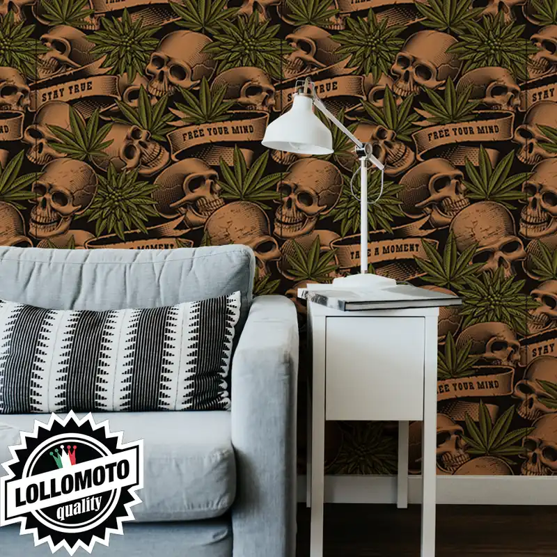 Carta da Parati Adesiva Teschi e Marijuana Personalizzata Interior Design Arredamento Personalizzato Wall Paper Occasione Imperdibile