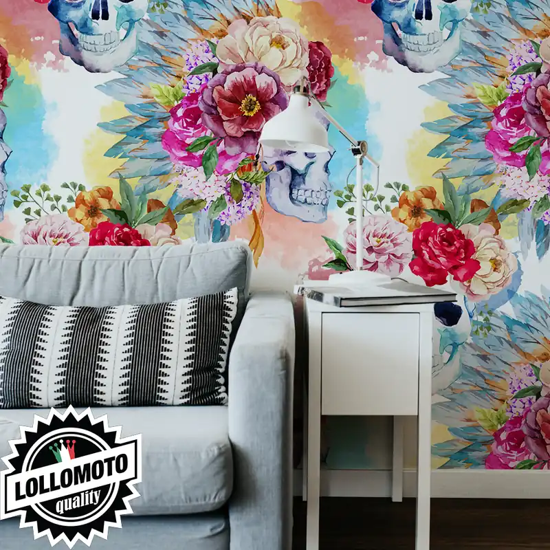 Spedizione Espresso Carta da Parati Adesiva Teschi e Rose Professionale Interior Design Arredamento Personalizzato Wall Paper