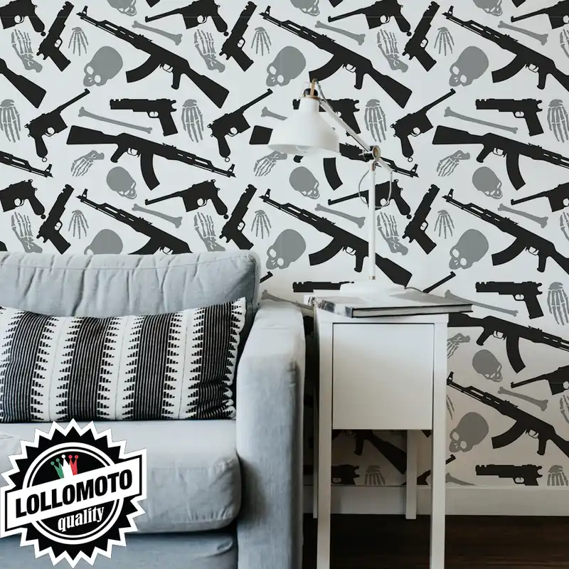 Promo Stagionale Carta da Parati Adesiva Teschi e Pistole Professionale Interior Design Arredamento Personalizzato Wall Paper