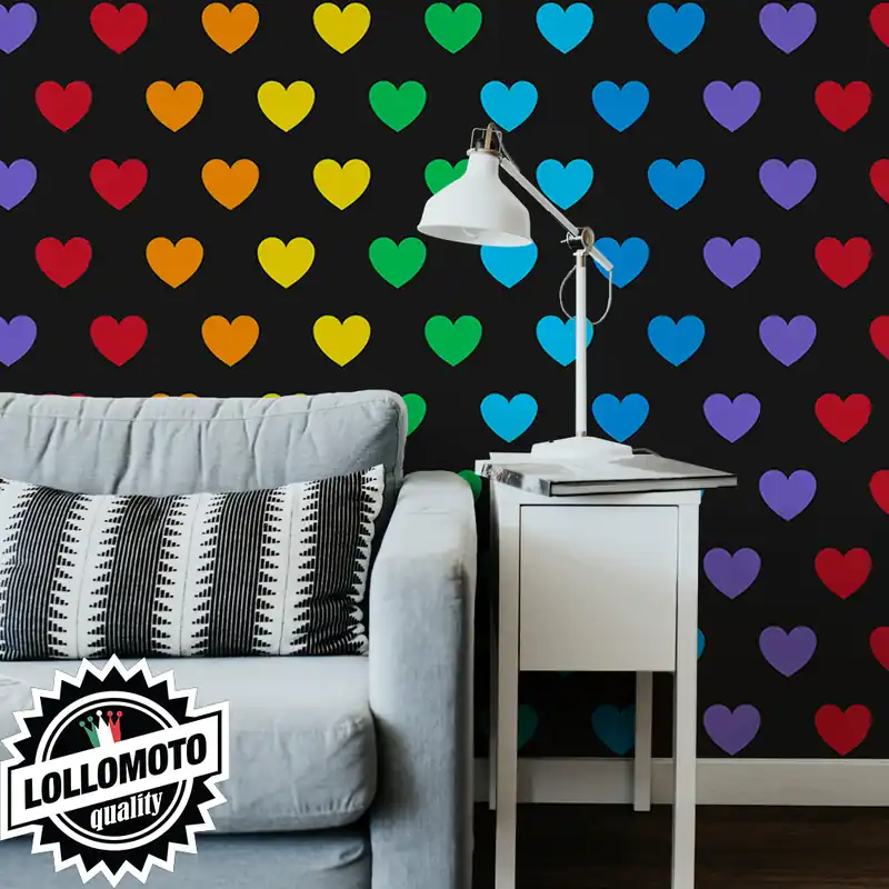 Carta da Parati Adesiva CUORI COLORATI Professionale Interior Design Arredamento Prezzo Scontato