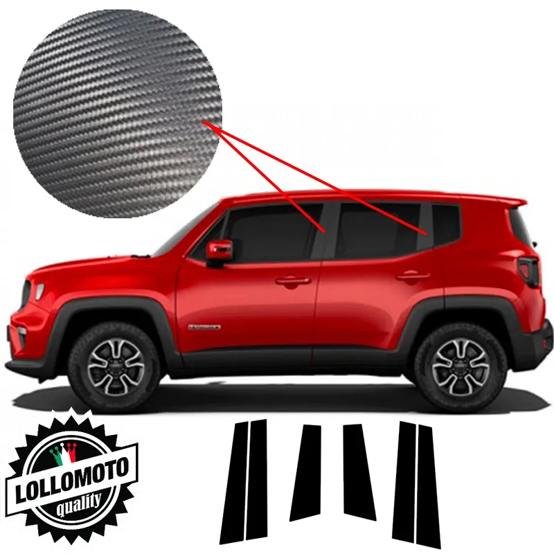 Kit 6x Adesivi Montanti Sportelli JEEP RENEGADE in Carbonio 3D Stickers Decal Auto Ordina Subito
