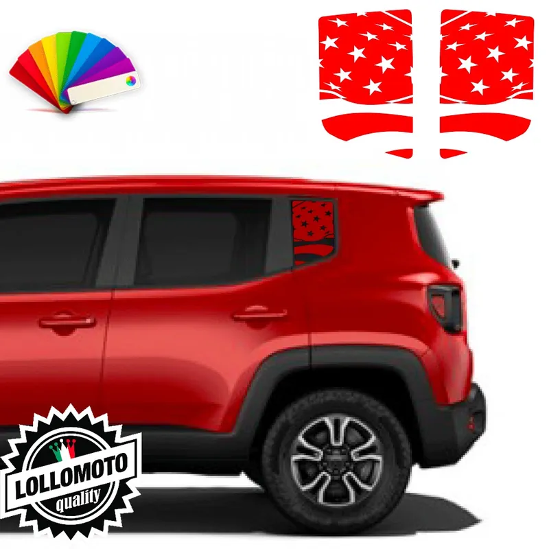 Prezzo Ridotto 2x Adesivi JEEP RENEGADE Stelle American Flag VETRI POSTERIORI Stickers Bandiera America