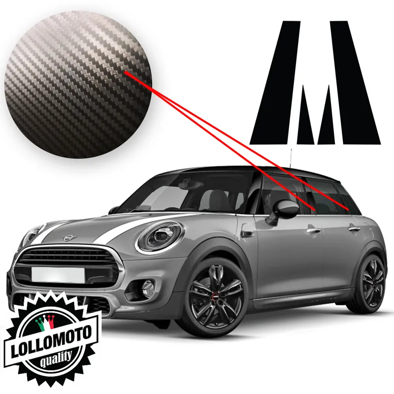 Kit 4 Strisce Adesive Montanti Sportelli MINI 5 PORTE dal 2014 al 2021 Carbonio 3D Adesivi Stickers Fiancate Aut Decal Bestseller