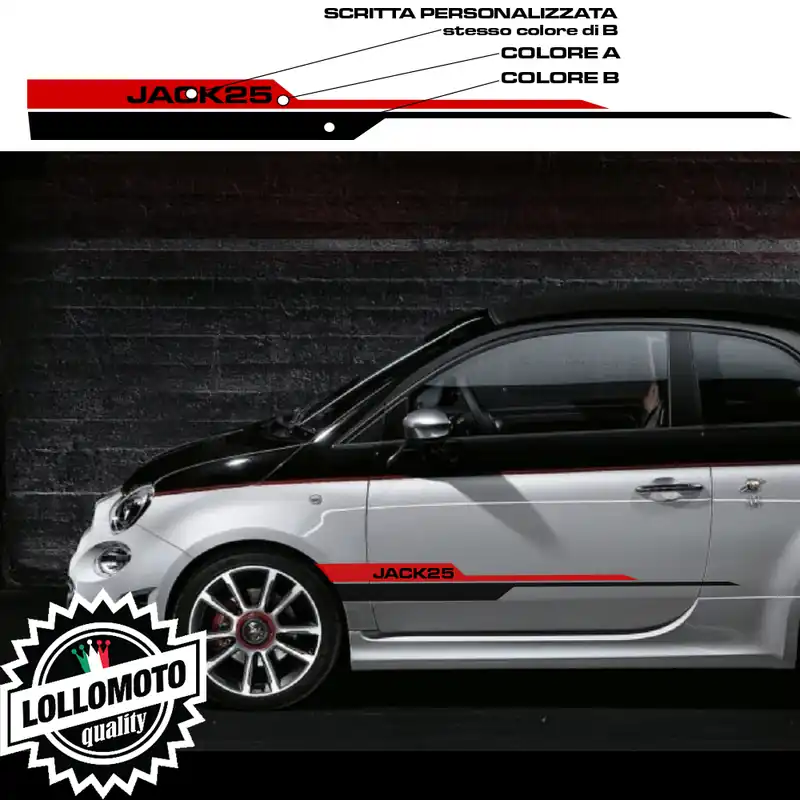 Strisce Fiancate Adesivi Fiat 500 Abarth Modello TITAN Personalizzate Stickers Decal Auto Promozione