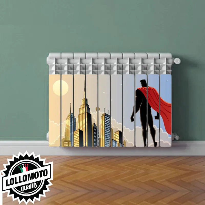 Acquista Ora Termosifone SUPERHERO SKYSCRAPER Rivestimento Adesivo Laminato Stickers Termosifone Wrapping Interior Design
