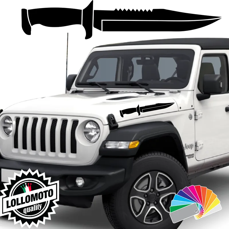 2x Adesivi JEEP WRANGLER Cofano COLTELLO MILITARE Stickers Army Military 4x4 Must-Have