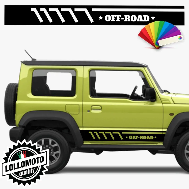 2x Strisce Laterali Adesive SUZUKI JIMNY OFF-ROAD Sportelli Fiancate Adesivi Pellicola 4x4 Adesivi Reso Gratuito