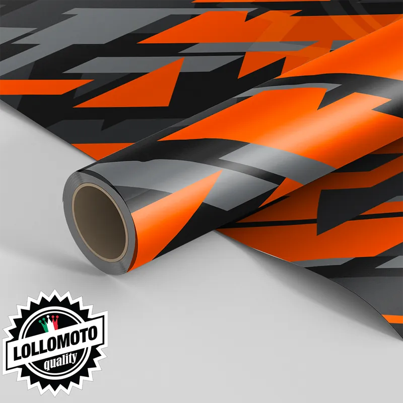 Pellicola Car Wrapping MODERN GEOMETRIC ARMY CAMO ARANCIONE Adesiva Rivestimento Auto Saldi