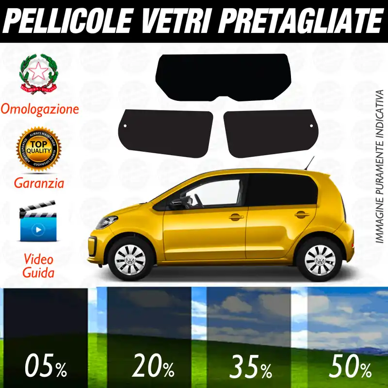 VolksWagen UP 5 Porte dal 2011 ad OGGI Pellicole Oscuramento Vetri Auto Pre Tagliate a Misura Compra Adesso